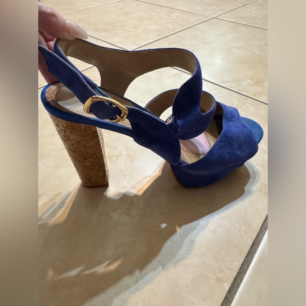 Paris Hilton High Heels Platform Sandals Royal Blue Suede 10